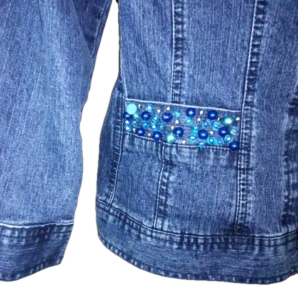 Bead-Embellished Denim Jacket Size 8 Ruby Rd. - Picture 3 of 7